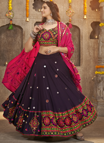 Navratri Wear Viscose Rayon All Over Work Purple Lehenga Choli